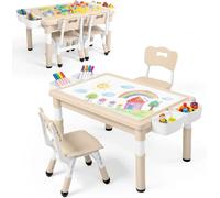 Table pour enfants avec 2 chaises - Ensemble de 3 pièces - En plastique - Rectangulaire - À assembler soi-même - Couleur kaki