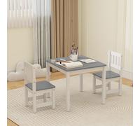 Table pour enfants avec 2 chaises, ensemble de 3 pièces, table de jeu, mobilier pour enfants en MDF et pin, gris | 56 x 52 x 48 cm | 3 à 8 ans | coins arrondis