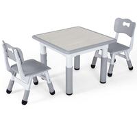 Table pour enfants avec 2 chaises - Ensemble de bureau enfant réglable en hauteur - Plastique - Forme carrée - Pour les enfants de 3 à 8 ans - Gris clair