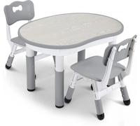 Table pour enfants avec 2 chaises - Ensemble de meubles pour enfants à hauteur réglable - Table de jeu et d'activités - Plastique - Forme ronde, dimensions 80x60x40–60 cm - Gris