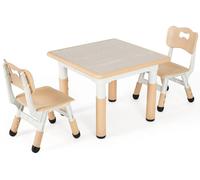 Table pour enfants avec 2 chaises - Ensemble de meubles pour enfants - Réglable en hauteur - Table carrée - En plastique - Pour les enfants de 3 à 8 ans - Beige