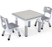 Table pour enfants avec 2 chaises - Ensemble de meubles pour enfants - Réglable en hauteur - Taille 60x60 cm - Carré - HDPE/PVC - Pour 3-8 ans - Gris clair
