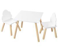 Table pour enfants avec 2 chaises - Ensemble de meubles pour enfants - Table carrée - Dossiers en forme de nuages - Pieds en bois massif - Idéale pour la lecture et les repas
