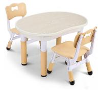 Table pour enfants avec 2 chaises - Ensemble de meubles pour enfants - Table de jeu à hauteur réglable - Table en plastique ronde - 80x60x40–60 cm - Jaune