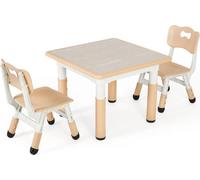 Table pour enfants avec 2 chaises - Ensemble de meubles - Réglable en hauteur - 60x60 cm - Carré - HDPE & PVC - Pour 3-8 ans - Beige