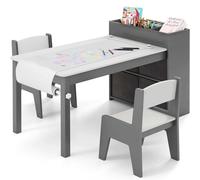 Table pour enfants avec 2 chaises - Ensemble de mobilier pour enfants - 2-en-1 avec espace de rangement - Bois - À monter - Gris clair