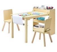 Table pour enfants avec 2 chaises - Ensemble de sièges pour enfants avec une étagère à 3 niveaux - Table de dessin et table de bricolage - Bureau pour étudier - Pour chambre d'enfant - Bois clair
