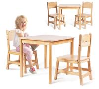 Table pour enfants avec 2 chaises - Ensemble de sièges pour enfants en bois - Table d'apprentissage et de jeux Montessori, ergonomique, en bois massif de pin, pour les enfants de 3 à 6 ans, e CE