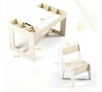 Table pour enfants avec 2 chaises - Ensemble de table de jeu et de dessin en bois - Avec espace de rangement et plateau amovible - Rectangulaire 80 × 49 × 48 cm - Aspect bois blanc