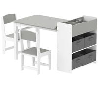 Table pour enfants avec 2 chaises - Ensemble de table pour enfants - 3 pièces - Comprend un rouleau de papier, des étagères et des tiroirs - Structure en bois - Convient aux enfants de 3 à 8 ans - Gri