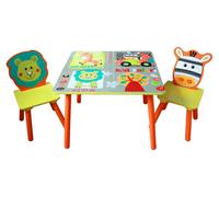 Table pour enfants avec 2 chaises, ensemble en bois – pour l'apprentissage, les jeux, la peinture, les repas – SAFARI