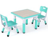 Table pour enfants avec 2 chaises - Ensemble réglable en hauteur - 60x60 cm - Carré - HDPE/PVC - 3 pièces - Turquoise