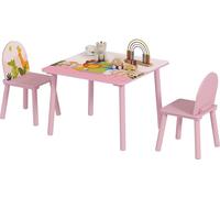 Table pour enfants avec 2 chaises - Ensemble table et chaises - Dimensions 60×60×44 cm - MDF & pin - Pour enfants 3-8 ans - Motifs d'animaux - Rose