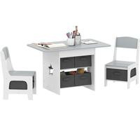 Table pour enfants avec 2 chaises - Ensemble - Tiroirs en tissu x6 - Design étoile - Dimensions 80×48×49 cm - Pour enfants 3-8 ans - Gris clair