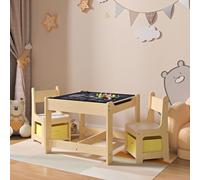 Table pour enfants avec 2 chaises « Irixoa » Ensemble de salon pour enfants avec caissons Ensemble de salon pour enfants avec plateau amovible, finition naturelle