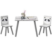 Table pour enfants avec 2 chaises - Pour les enfants de 3 à 8 ans - Ensemble de 3 pièces - Motifs d'animaux - Structure en bois - Gris clair