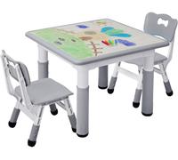 Table pour enfants avec 2 chaises, réglable en hauteur, de couleur grise, de forme carrée