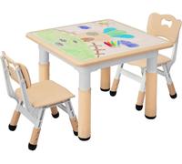 Table pour enfants avec 2 chaises, réglable en hauteur, de couleur jaune, de forme carrée, en plastique