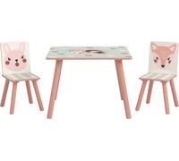 Table pour enfants avec 2 chaises - Set de 3 pièces - Dimensions 60×60×44 cm - Matériaux MDF et pin - Pour enfants à partir de 3 ans - A monter soi-même - Rose et blanc