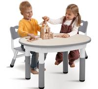 Table pour enfants avec 2 chaises, set de table de dessin réglable en hauteur, plastique, pour la crèche/la maison, gris clair