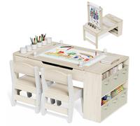 Table pour enfants avec 2 chaises - Table 2-en-1 : table à dessin et table d'activités - Réglable en hauteur - Avec espace de rangement et 6 boîtes - Chevalet avec rouleau de papier et 5 gobelets - Co