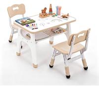 Table pour enfants avec 2 chaises - Table d'activité pour tout-petits - Rectangulaire - En plastique - Plateau de table avec motif graffiti - Espace de rangement intégré - Jaune