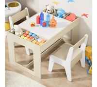 Table pour enfants avec 2 chaises - Table d'activités 3 en 1 - Avec espace de rangement - Bois - Rectangulaire - Dimensions : Table 80×49×48 cm, Hauteur des chaises 29 cm - Gris