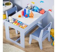 Table pour enfants avec 2 chaises - Table d'activités 3 en 1 - Bois - Avec espace de rangement - Rectangulaire - 80×49×48 cm - Pour jeunes enfants - Vert clair
