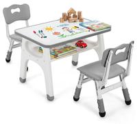 Table pour enfants avec 2 chaises - Table d'activités - Rectangulaire - En plastique - Avec espace de rangement intégré - Plateau de table avec motif graffiti - Gris