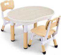 Table pour enfants avec 2 chaises, table de dessin réglable en hauteur, en plastique, pour la crèche/la maison, kaki