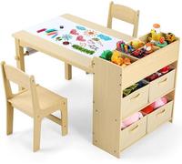 Table pour enfants avec 2 chaises. Table pour enfants avec espace de rangement. Ensemble table et chaise pour enfants en bois. Table de dessin pour enfants avec rouleau de papier et 4 boîtes de rangem