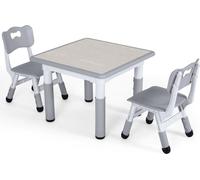 Table pour enfants avec 2 chaises - Tableau d'activités et de jeux réglable - Bureau pour enfants - gris clair - 3-8 ans