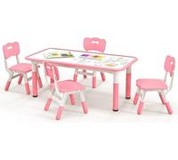 Table pour enfants avec 4 chaises avec plateau graffiti. Groupe de sièges pour enfants réglable en hauteur rose.