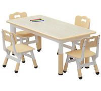 Table pour enfants avec 4 chaises - Ensemble de mobilier - Réglable en hauteur - Plateau sur lequel on peut écrire - Pieds antidérapants - Pour les salles de t la maison - Montage facile - Ver