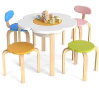 Table pour enfants avec 4 chaises, ensemble de sièges en bois pour enfants avec espace de rangement, ensemble de table de dessin et de bricolage en forme de fleur pour enfants de 3 à 8 ans, table de j
