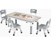 Table pour enfants avec 4 chaises - Ensemble de tables de jeu et d'apprentissage - Réglable en hauteur - 120x60 cm - 5 pièces - composite plastique-bois - Gris clair