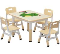 Table pour enfants avec 4 chaises - Ensemble réglable en hauteur - Plateau en bois, surface à peindre, structure en plastique, pour les 2-10 ans - Vert militaire