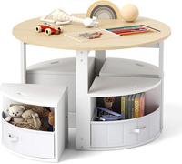 Table pour enfants avec 4 chaises, ensemble table et chaises pour enfants comprenant une table à dessin, 4 poufs de rangement et 4 tiroirs en tissu. Ensemble compact pour enfants à partir de 3 ans (na