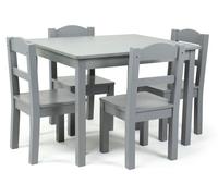 Table pour enfants avec 4 chaises GINGER HOME – Table en bois pour jouer et apprendre, ensemble gris, dimensions : 66 x 56 x 48 cm