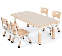 Table pour enfants avec 4 chaises, réglable en hauteur, en plastique, de couleur jaune, dimensions 60 x 120 cm