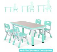 Table pour enfants avec 4 chaises - set de 5 pièces - hauteur réglable - 120x60 cm - plastique-bois - bleu ciel