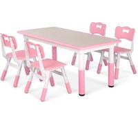 Table pour enfants avec 4 chaises - Set de 5 pièces - Réglable en hauteur - 120x60 cm - Apprendre & Jouer - Plastique et bois - Rose