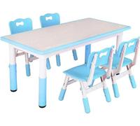 Table pour enfants avec 4 chaises - Set de table d'activités - Réglable en hauteur - 120x60 cm - Composite plastique-bois - Montage facile - Bleu