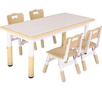 Table pour enfants avec 4 chaises - Table d'activité/de jeu - Réglable en hauteur - 120x60 cm - Set de 5 pièces - composite plastique/bois - Jaune