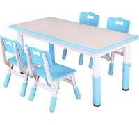Table pour enfants avec 4 chaises - Tableau d'activités réglable en hauteur pour enfants - Bleu - 120x60cm