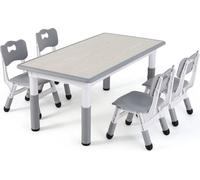 Table pour enfants avec 4 chaises - Tableau d'activités réglable en hauteur pour enfants - gris clair - 120x60cm