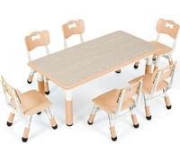 Table pour enfants avec 6 chaises - Set d'activités - Réglable en hauteur - 7 pièces - Table 120x60 cm - Hauteur de table 48/60 cm - Plastique et bois - Jaune