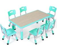 Table pour enfants avec 6 chaises - Table d'activité et d'apprentissage - Hauteur réglable 48-60 cm - 120×60 cm - Set de 7 pièces - composite plastique-bois - vert clair