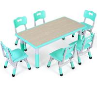 Table pour enfants avec 6 chaises - Table d'activités pour enfants - Ensemble de 7 pièces - Hauteur réglable de 48 à 60 cm - 120x60 cm - Vert clair