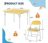 Table pour enfants avec chaises - 1 table + 4 chaises pliantes - Surface en similicuirPolyuréthane- Assises rembourrées - Dimensions de la table : 60 x 60 x 50 cm - Dimensions des chaises : 30 x 25 x